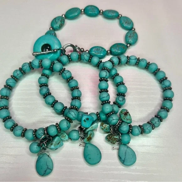 Turquoise Beaded Bracelet Set of 4 - Picture 1 of 4